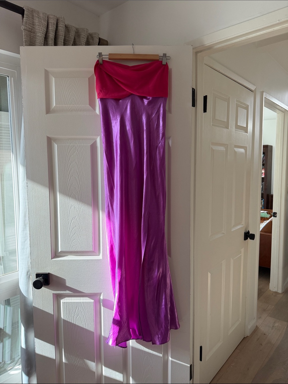 ASOS Strapless Satin Maxi Dress in Hot Pink and Purple
